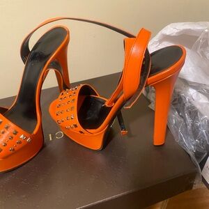 Gucci Orange Studded Platform Sandals
